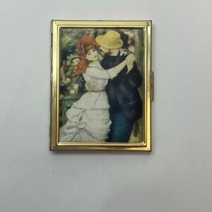 Vintage Renoir Dance at Bougival Brass Cigarette Case Card Holder Gold Tone Art